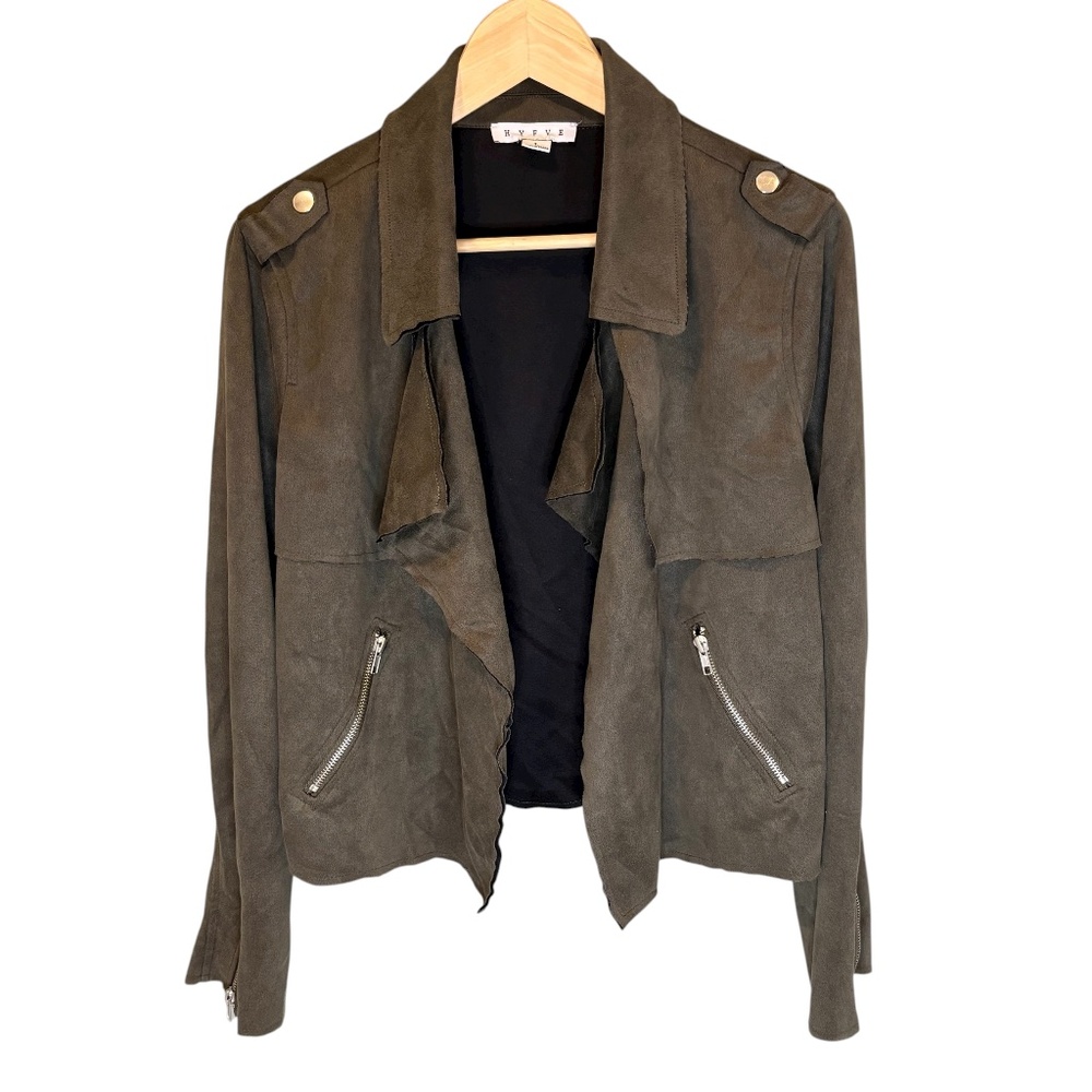HYFVE Faux Suede‎ Moto Jacket Women's Large Olive Green